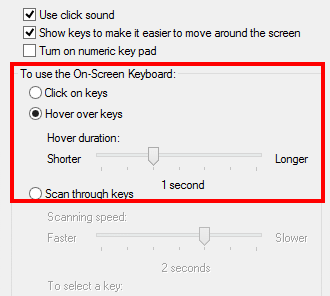 Click the button next to Hover over keys to enable the Hover keys option.